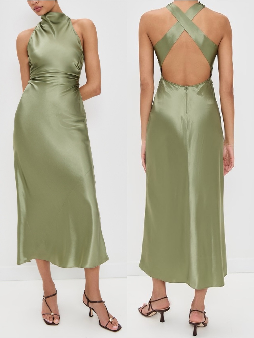 Reformation | NWT Casette Silk Dress in Artichoke Green 0